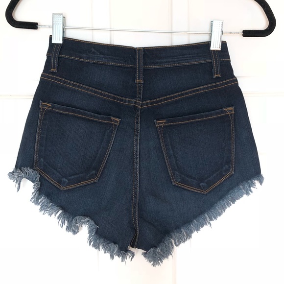 Vibrant High Waist Jeans Dark Denim Cutoff Shorts - Picture 2 of 4